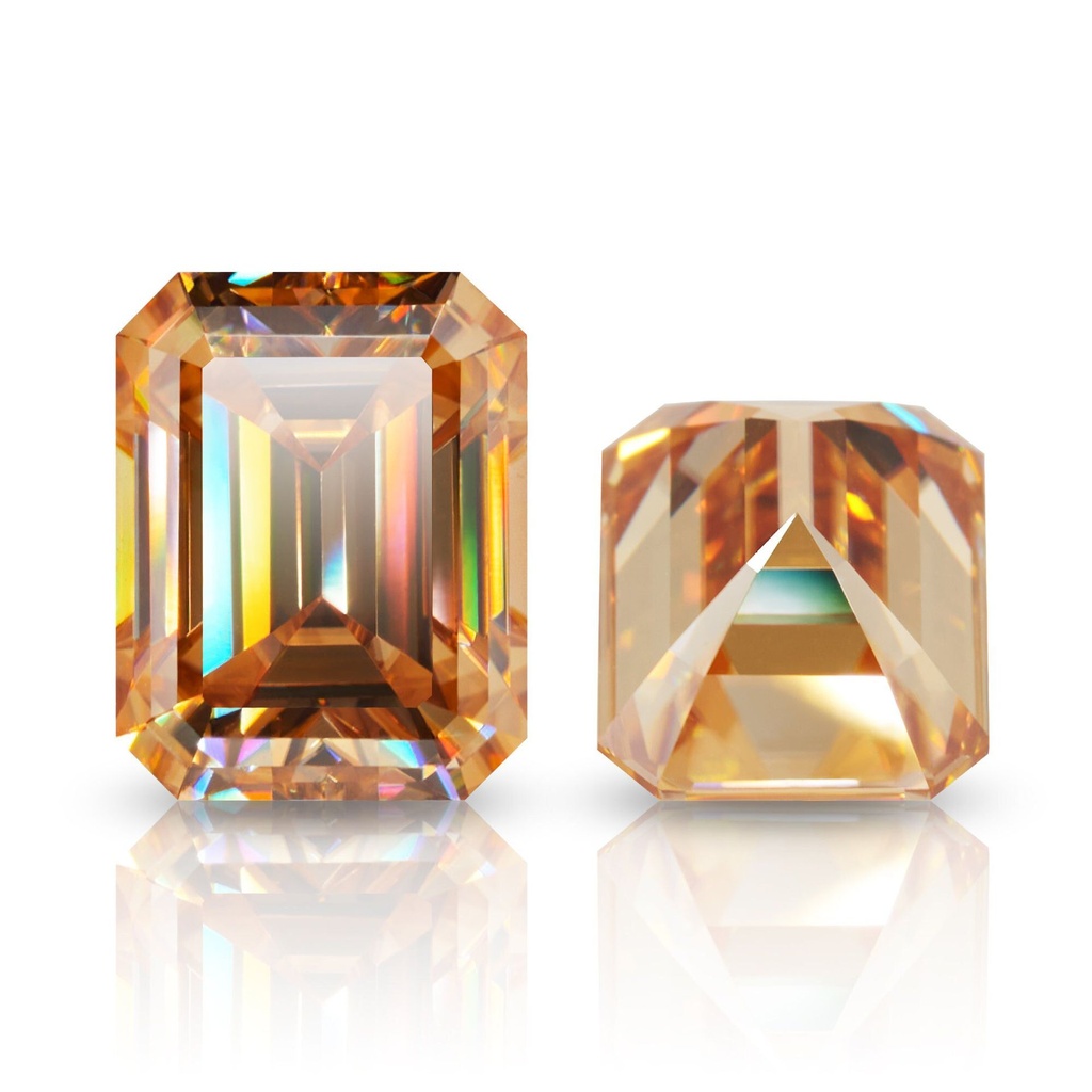 Loose Moissanite Champagne Vivid Brown Clean Emerald Cut 9.00 x 7.00 MM
