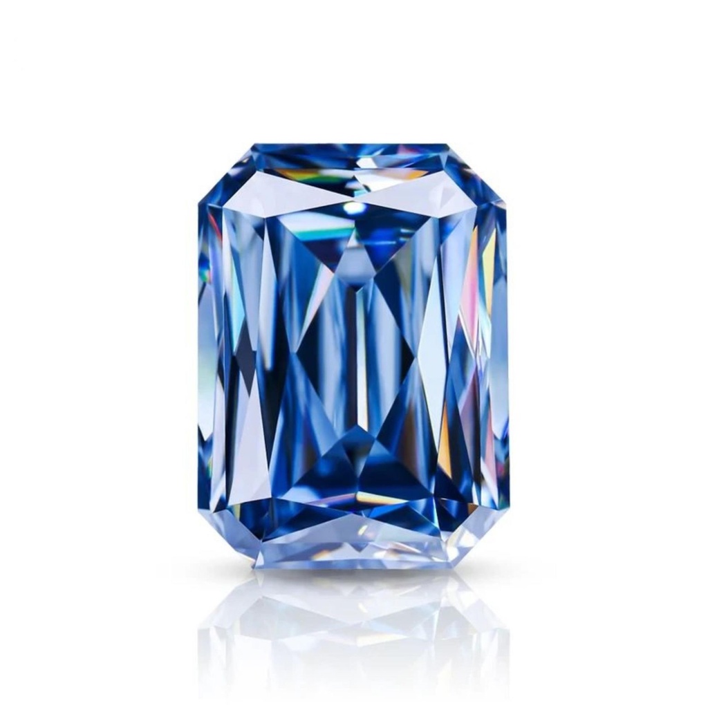 Loose Moissanite Royal Vivid Blue Clean Criss Cut Emerald 13.00 x 11.00 MM