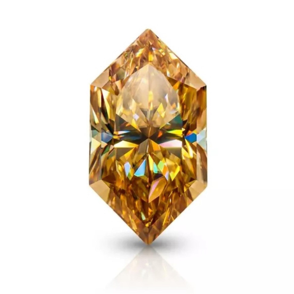 Loose Moissanite Champagne Vivid Brown Clean Long Hexagon Cut 13.00 x 6.50 MM