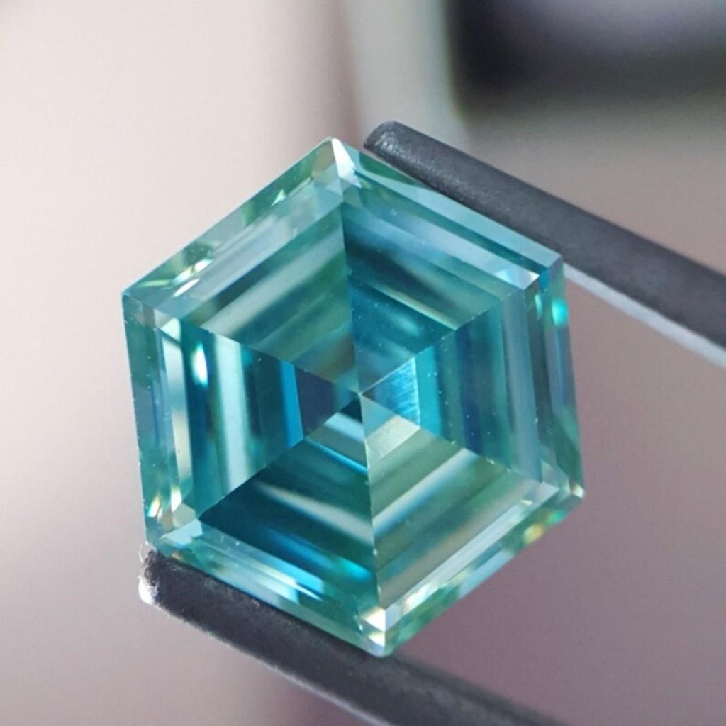 Loose Moissanite Fancy Blue Clean Hexagon Cut 7.00 MM