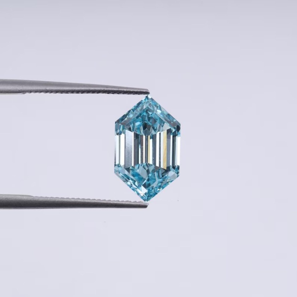 Loose Moissanite Fancy Blue Clean Long Hexagon Cut 10.00 x 8.00 MM