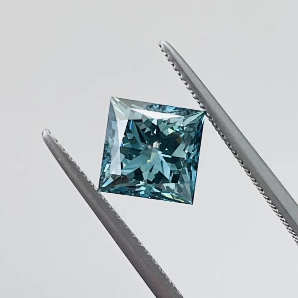 Loose Moissanite Fancy Blue Clean Princess Cut 7.75 MM