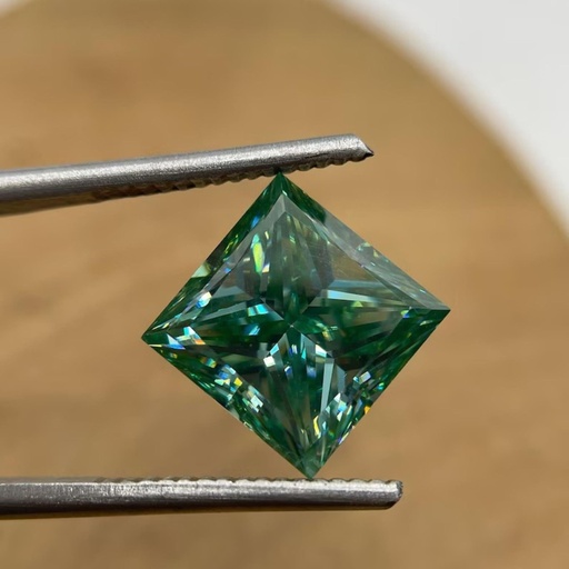 Loose Moissanite Vivid Green Clean Princess Cut 10.00 MM