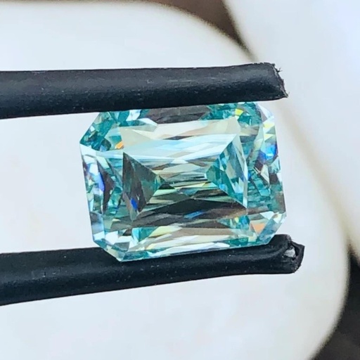 Loose Moissanite Blue Clean Criss Cut Emerald 10.00 x 8.00 MM